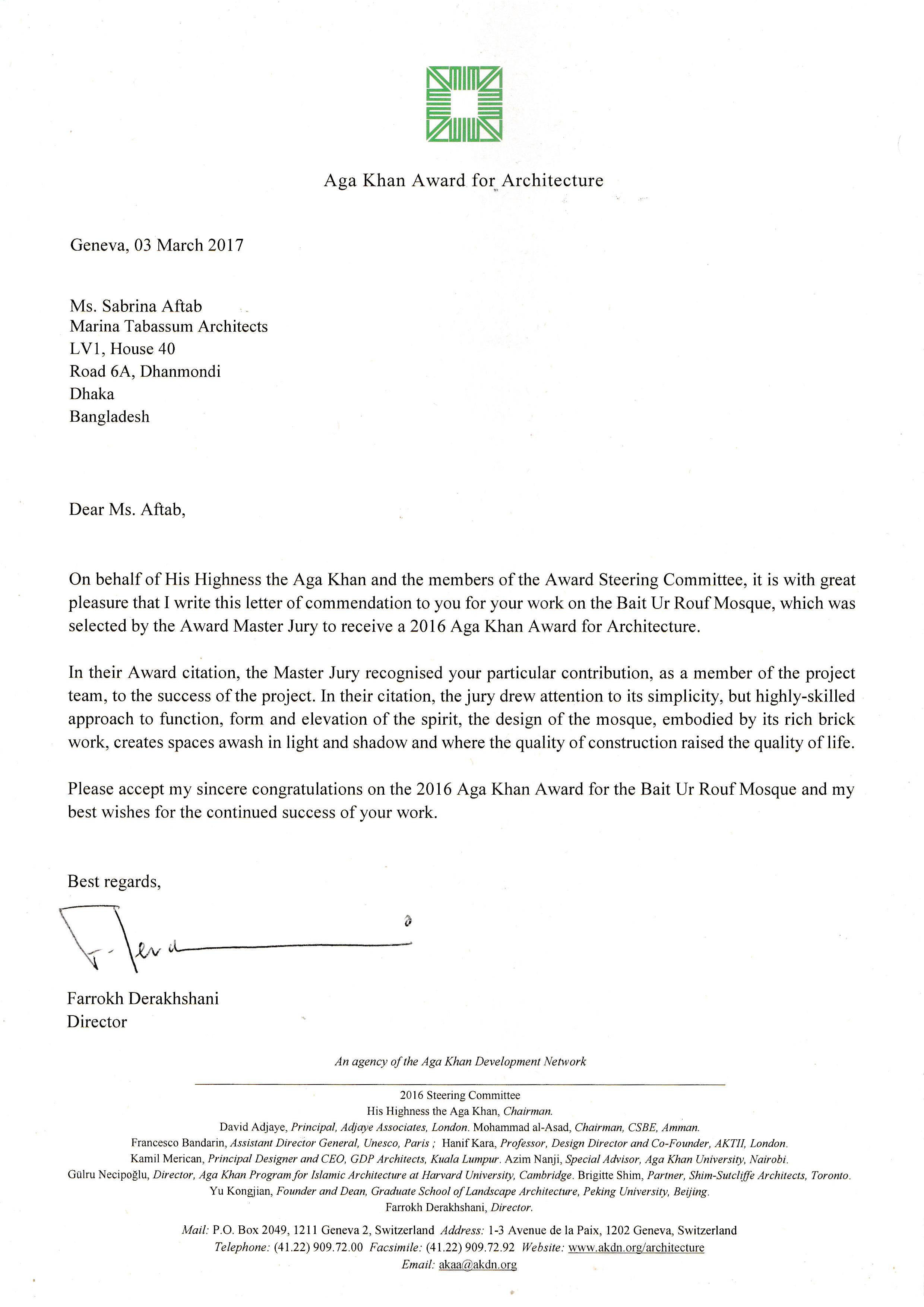 Involvement in Aga Khan Award-Winning Project