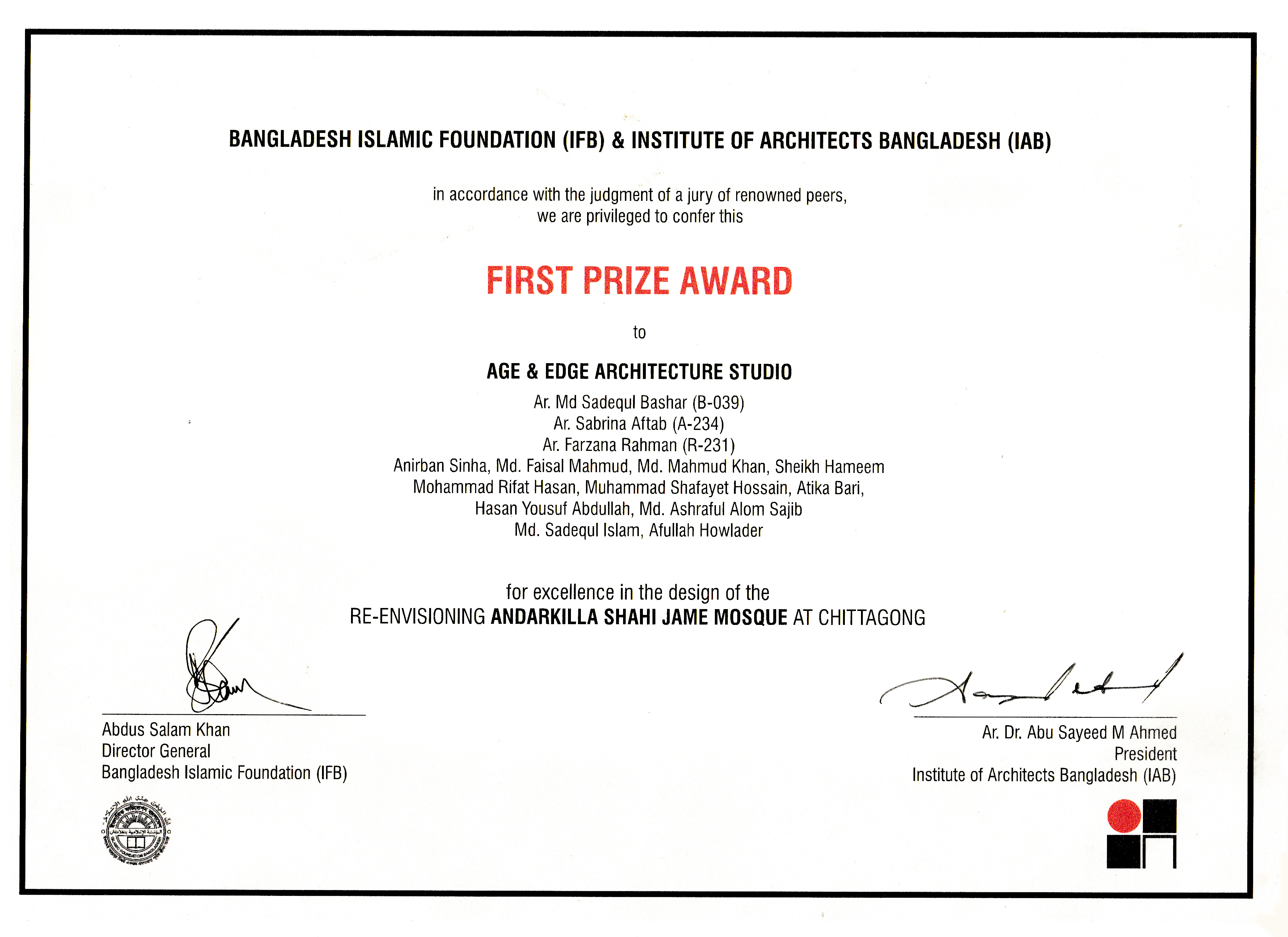 Winner for the Re-envisioning of Andarkilla Shahi Jame Mosque Design Competition